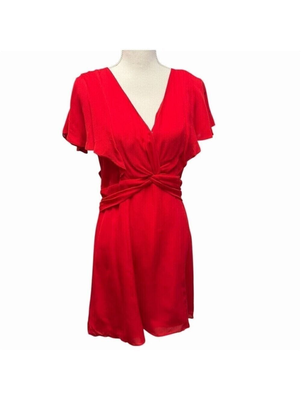 Parker Katie Monaco NWT Silk Dress Womens Red V-Neck Flutter Sleeve Size M